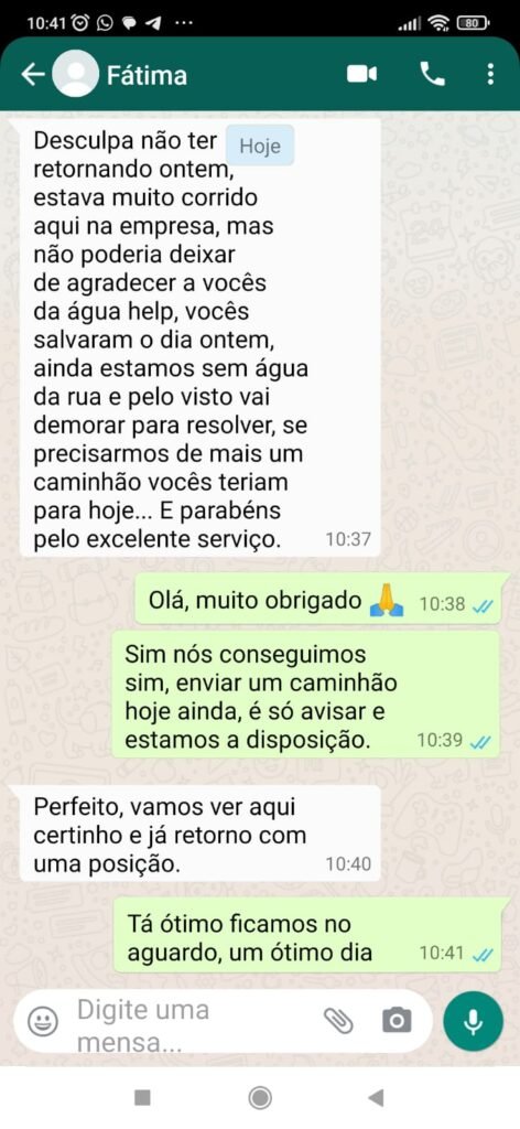 Cliente elogia abastecimento rápido e eficiente de piscina com água limpa e pronta para uso